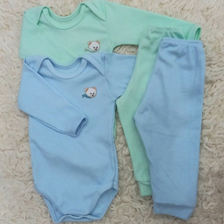 kit 4, peças mijão calça e body manga longa RN infantil bebe masculino feminino, neutro com APLIQUE. em Oferta na Shopee