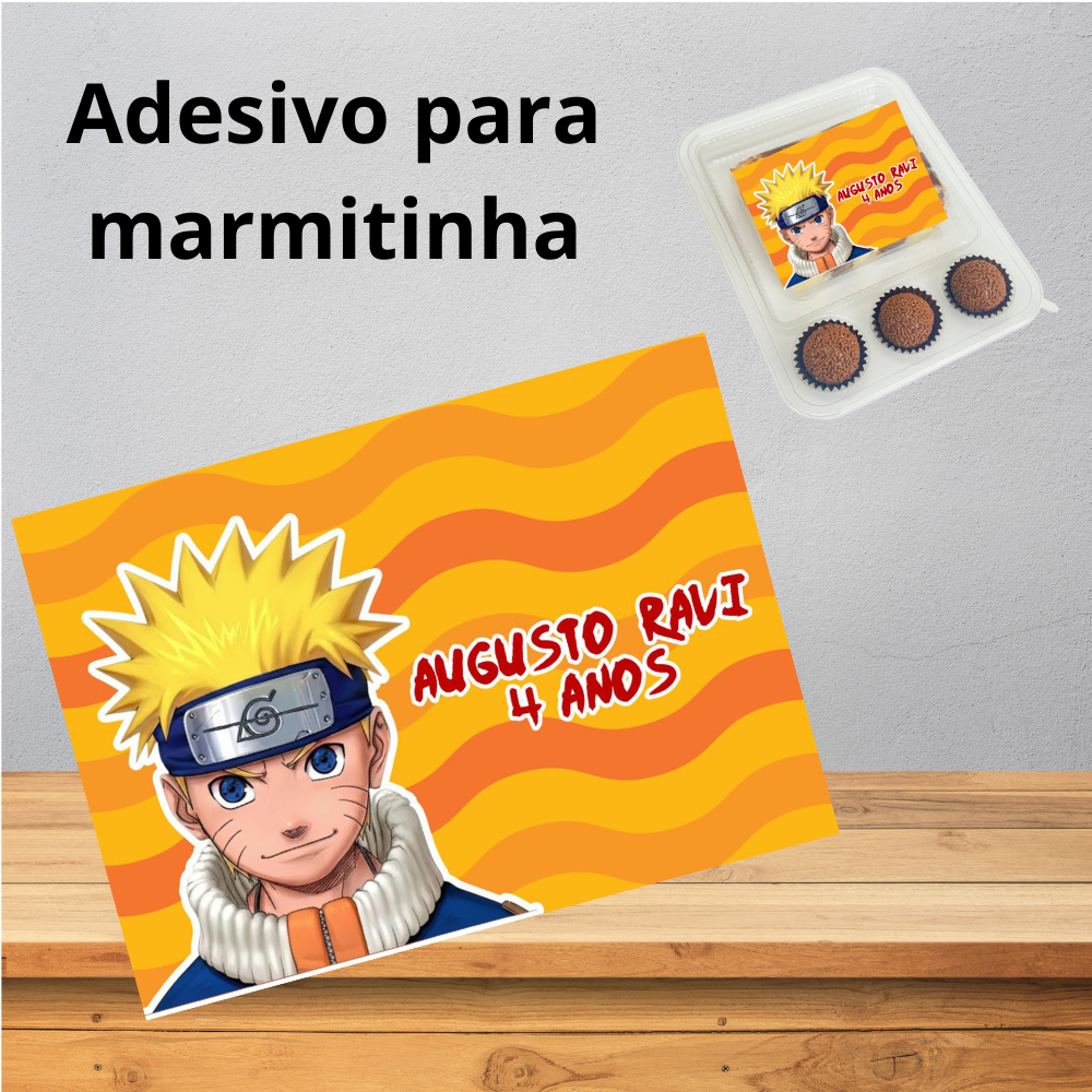 Adesivo para Marmitinha Naruto - Rótulo adesivo para marmita modelo bolo e 3 doces
