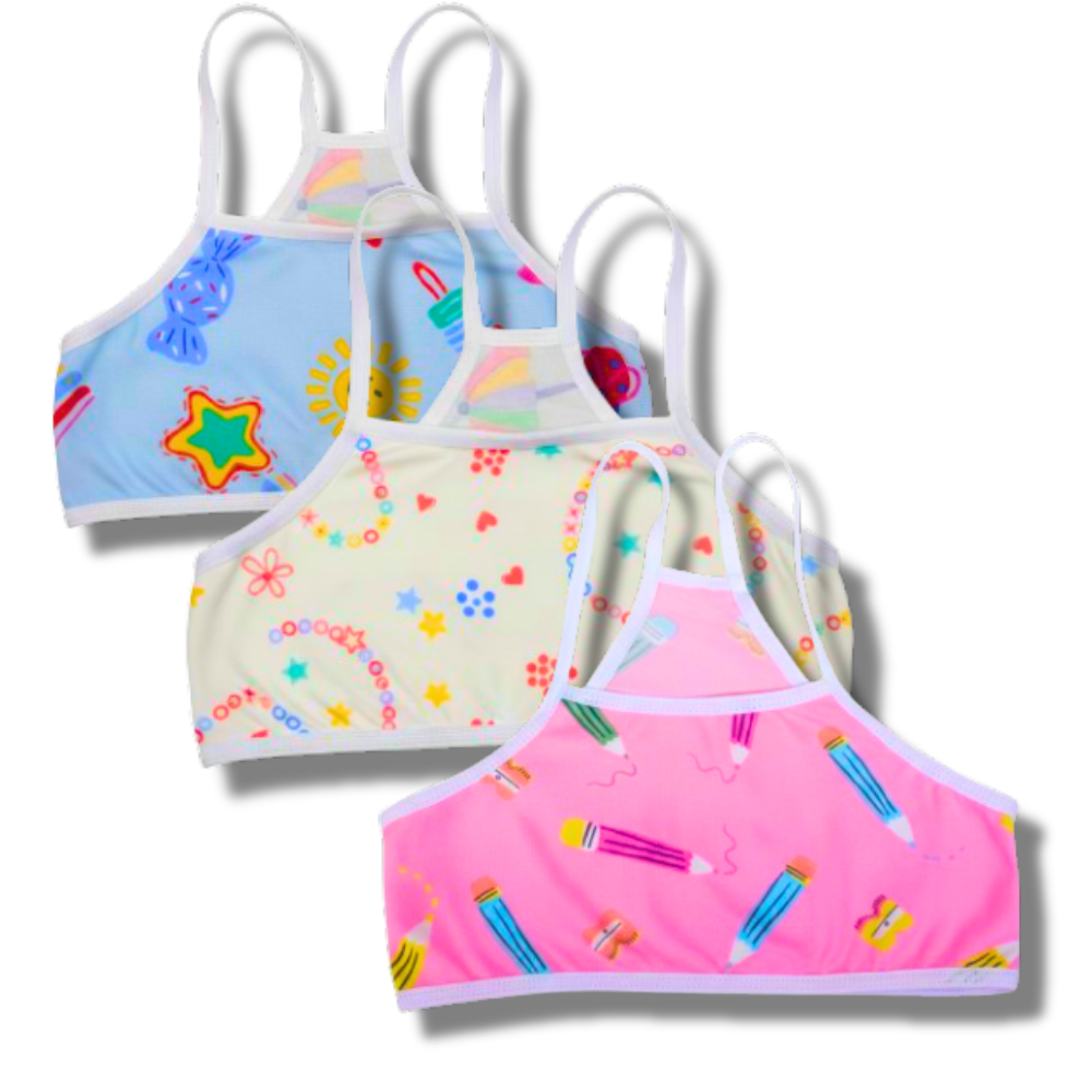 Kit 3 Top sutiã infantil estampado menina moça nadador