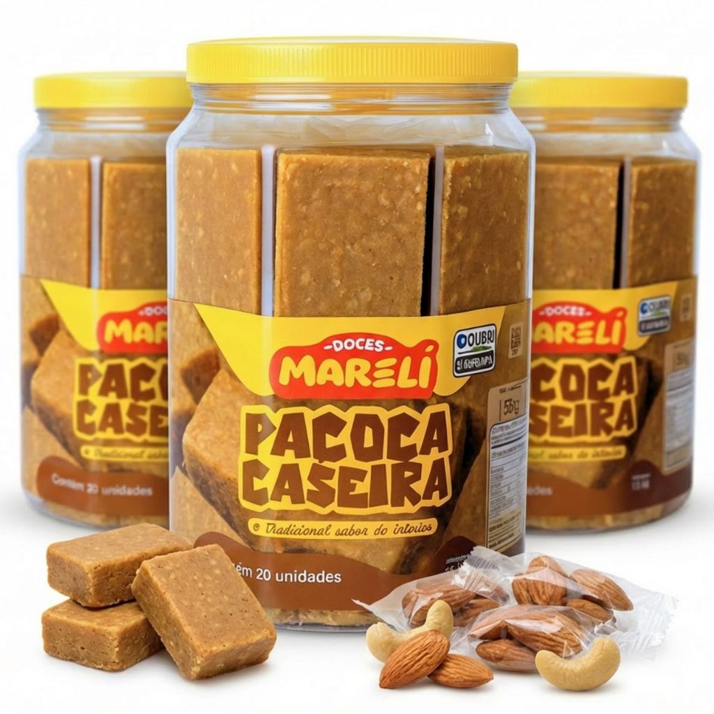 Kit 3 Potes Paçoca Caseira Gibi Doce Amendoim Artesanal Festa Junina Eventos 20un Doces Mareli