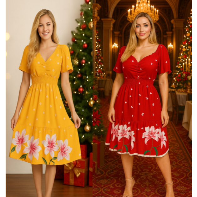 KIT De 2 Vestido curto Feminino Midi Estampado Boho Chic com Babados – Elegância e Conforto vestido verão 2026,