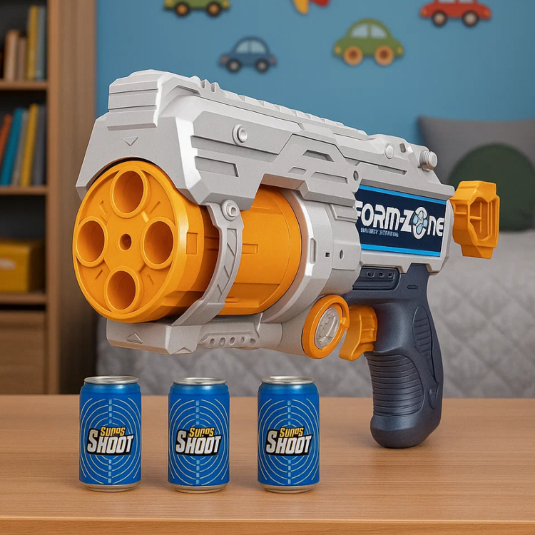 Pistola Brinquedo Dardos Tipo Nerf com Latinhas de Alvo 12 Peças Cores Sortidas Crianças