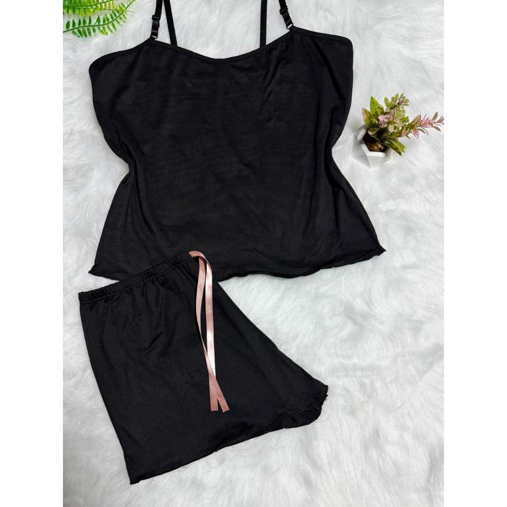 Pijama Baby Doll Conjunto Short Doll Feminino em suede  liso confortável em Oferta na Shopee