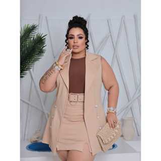 Conjunto Plus Size Colete E Shorts Saia Feminino Elegante em Oferta na Shopee