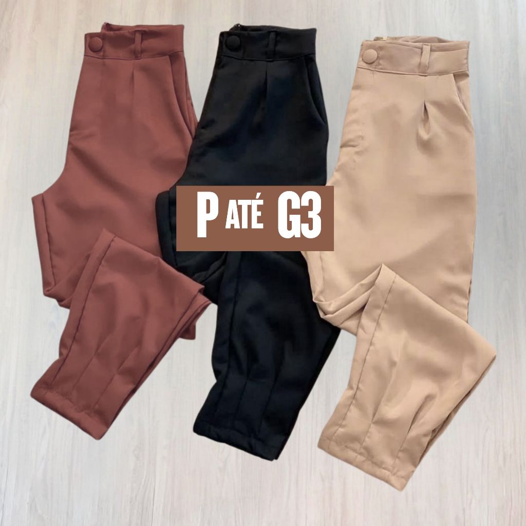 Calça Feminina Plus size Alfaiataria Cenoura Cintura Alta Elegante com Punho Detalhe em Oferta na Shopee