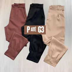 Calça Feminina Plus size Alfaiataria Cenoura Cintura Alta Elegante com Punho Detalhe
