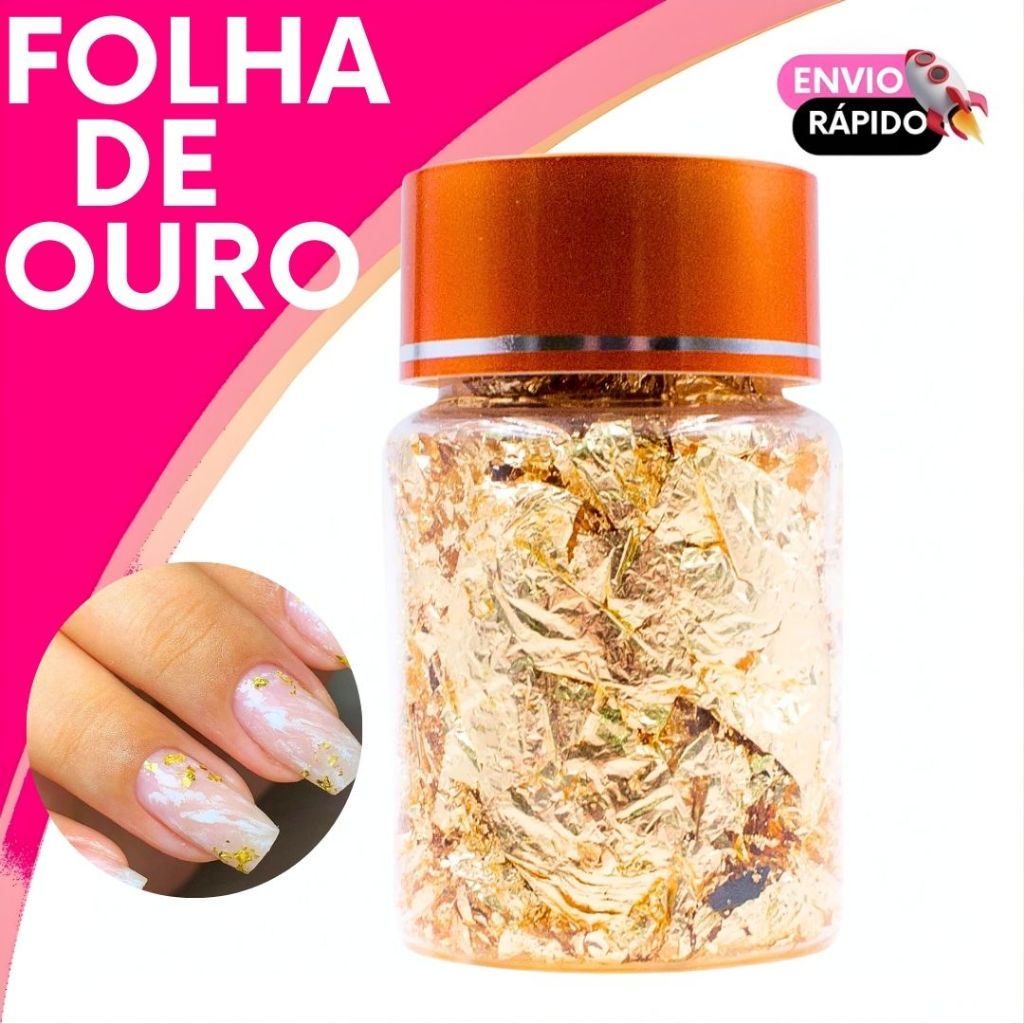 Folha de Ouro Dourada para Unhas Nail Art Decoração Profissional