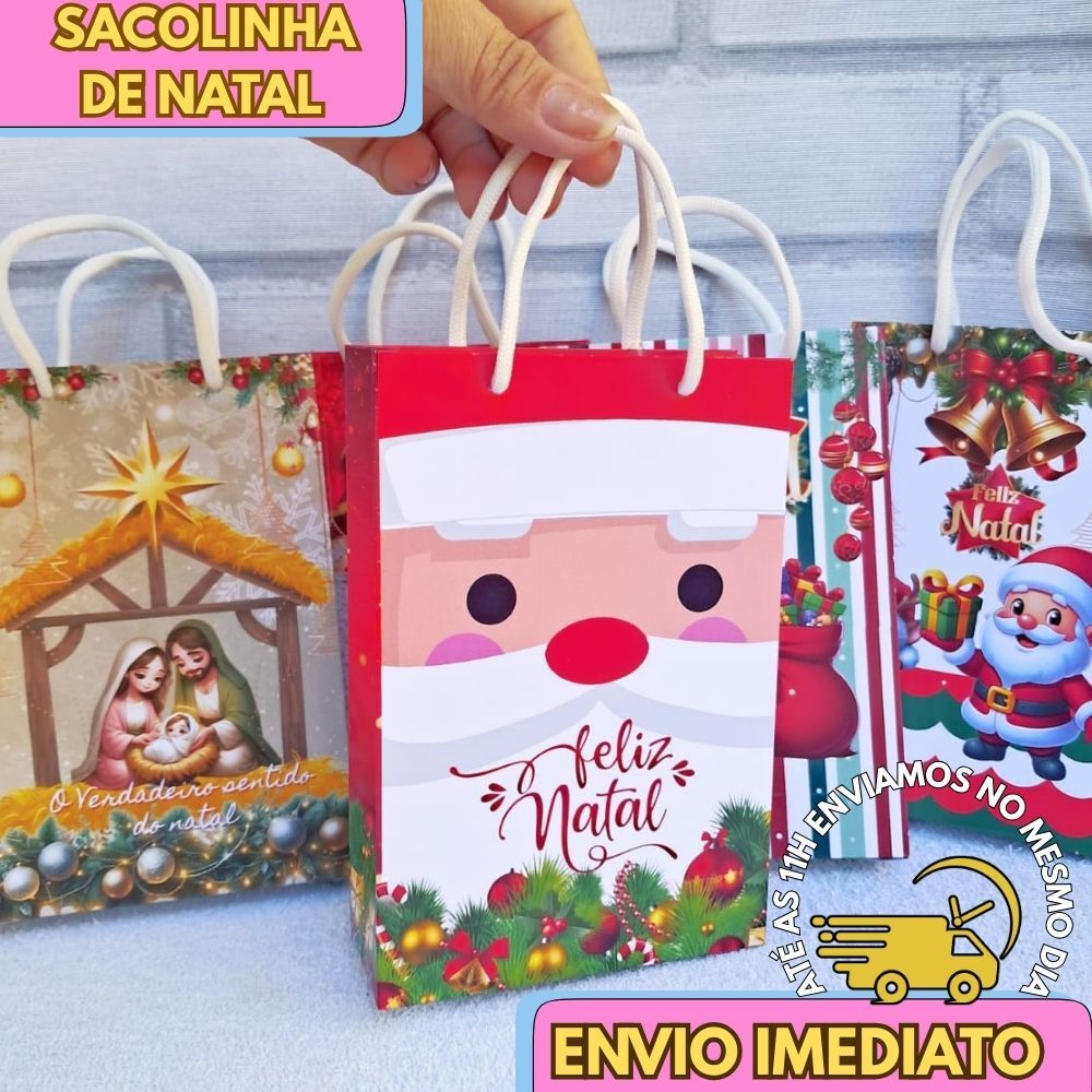 Sacolinha Natal Personalizada /  Papai Noel / Lembrancinha de Festa / Sacolinha Surpresa Boas Festas