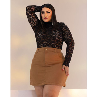 Saia Jeans Feminina Plus Size com Lycra Diversos Modelos em Oferta na Shopee