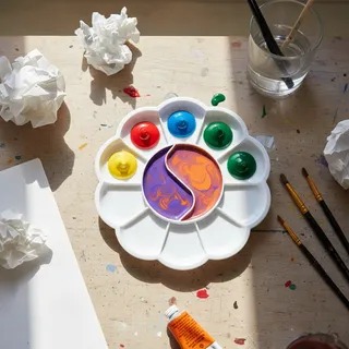 Mini Paleta Plástica Em Flor Para Mistura De Tintas 10/20/30 Unidades