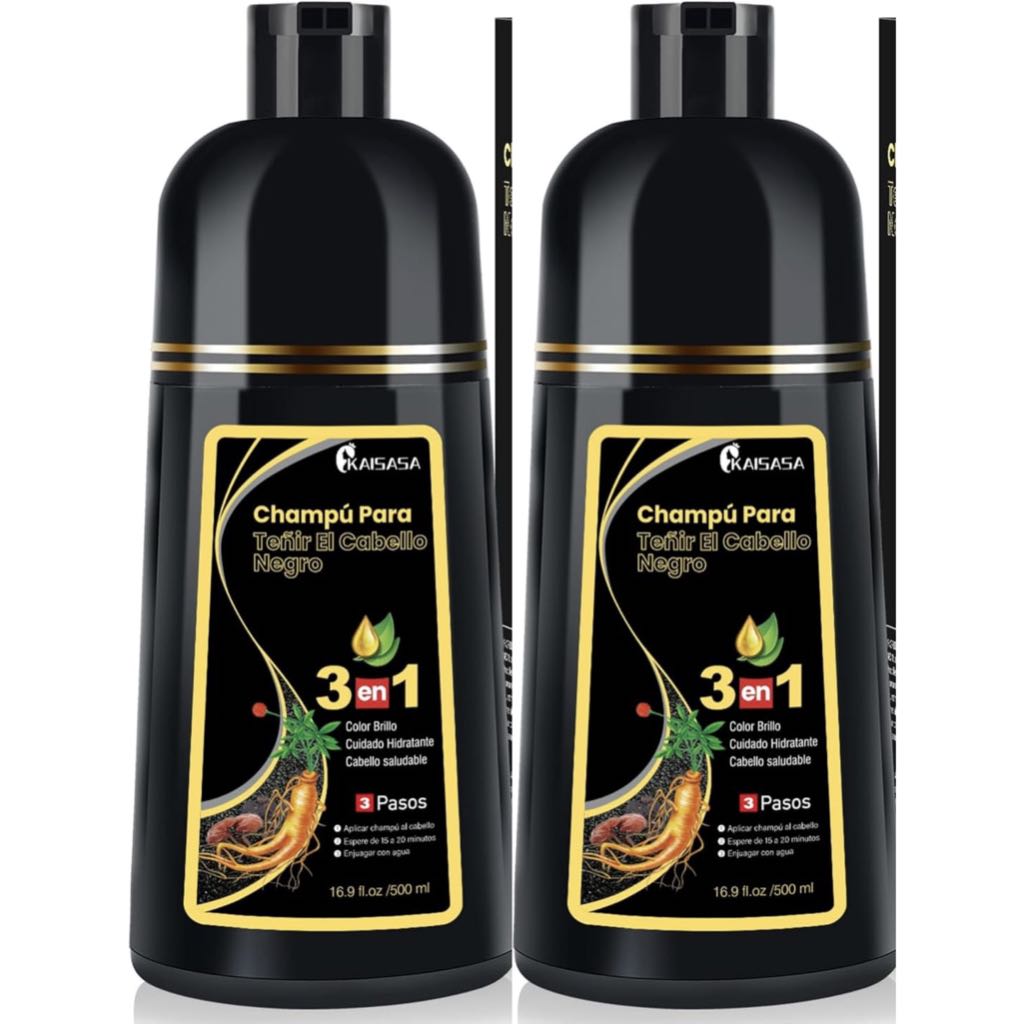 KIT 2 Shampoo de tintura de cabelo 3 em 1- 500ML COR PRETO