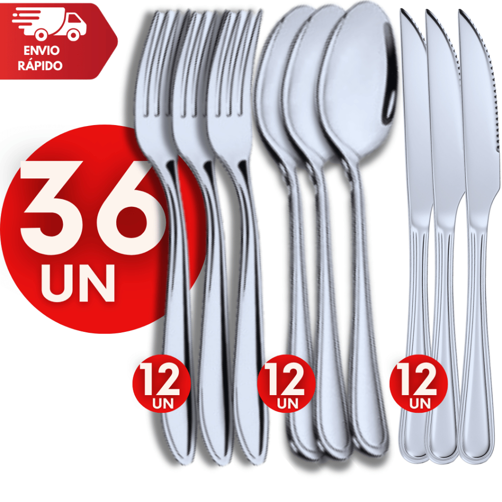Conjunto Talheres 36 Unidades 12 Garfos 12 Facas 12 Colheres em Aço Inox Qualidades e Resistencia Para sua Cozinha em Oferta na Shopee