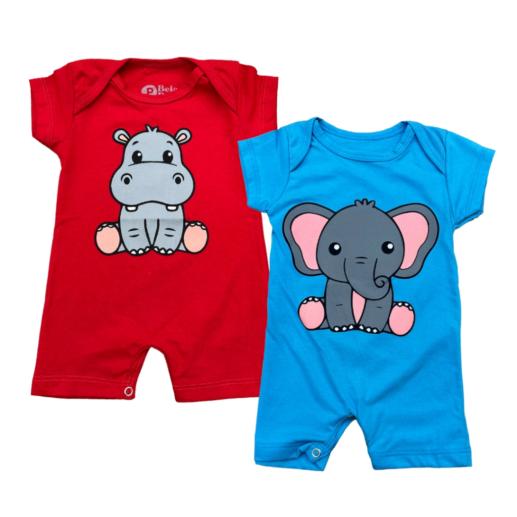 Kit 2 Macaquinhos Bebê Romper Algodão Manga Curta Estampado Infantil Menino Menina Sortido
