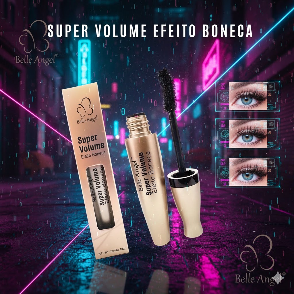 TÁLINDA - Rímel Máscara de Cílios Super Volume Efeito Boneca Preto - Belle Angel - Mais Vendido