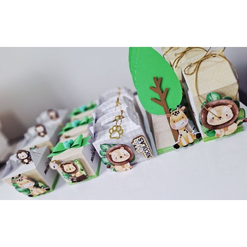 kit lembrancinha personalizado safari aniversário chá de bebê safari baby caixinhas safari 15 unidades