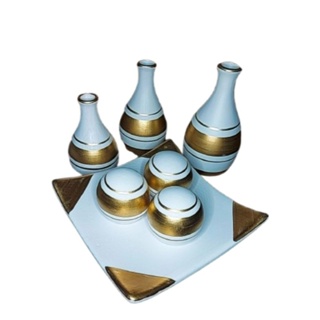 kit Conjunto 7pçs Prato 3 bolas Vasos Cerâmica Enfeite Sala Rack em Oferta na Shopee