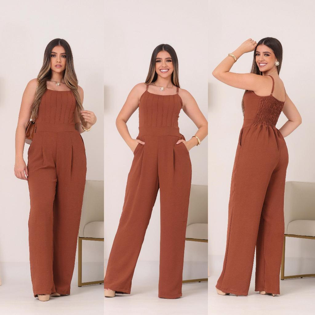MACACAÕ FEMENINO PANTALONA COM ALCA REGULAVEL TECIDO DUNA E CON FORO em Oferta na Shopee