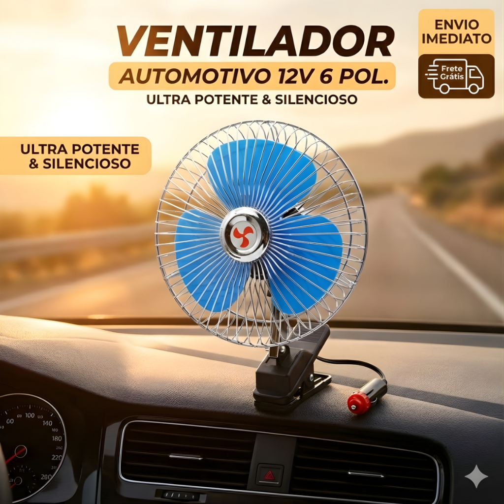 Ventilador Automotivo 12v Giratório 6 Polegadas Mini Ventilador para Carro Ajustável Portátil 2 Velocidades