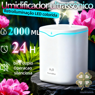 Umidificador De Ar Grande 2000ML 2Litros Saída Dupla Luzes LED's Coloridas Silencioso Aromatizador em Oferta na Shopee