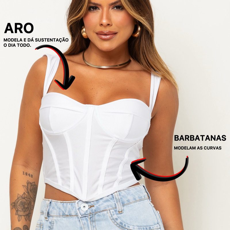 Cropped Feminino Corset Regata Acetinado Alça Grossa em Oferta na Shopee