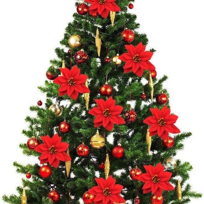 Kit Flor de Natal para Árvore – Decoração Festiva (5, 10, 15, 20, 25 ou 30 unidades)