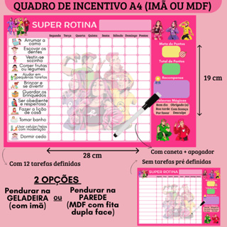 Quadro de Incentivo Rotina Dos Rosa A4 + Caneta c/ Apagador (Imã p/ Geladeira ou MDF p/ Parede) em Oferta na Shopee