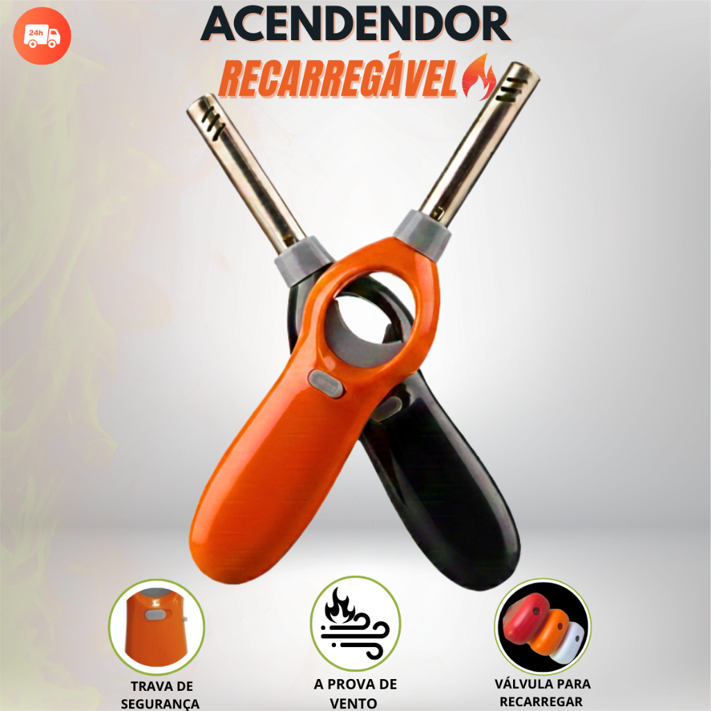 Imagem KIT Acendedor Isqueiro Fogão a Gas Recarregável Multiuso Churrasqueiras Velas incessos
