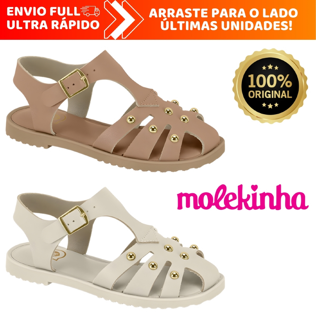 Sandália Infantil Molekinha Rasteira Com Pedrarias Dourada Confortável Original em Oferta na Shopee