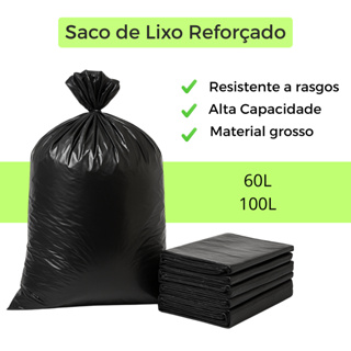 Saco de Lixo Reforçado 60L 100L Lixeiras Cozinha Banheiro Condominio Domestico Comercial Resistente em Oferta na Shopee