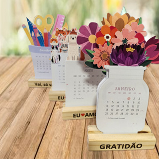 Calendário de Mesa 2026 – Silhueta Decorativa + Base em Madeira Pinus em Oferta na Shopee