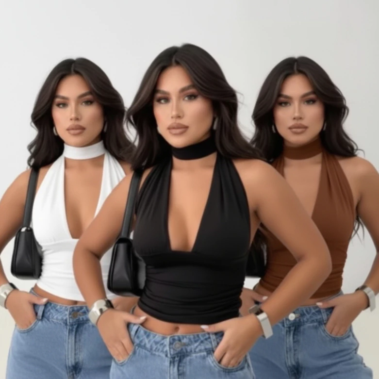 Kit 3 Blusa Cropped Amarraçao Feminina MultiForma Decote Festa Suplex Premium Elegante Moda Ginga — imagem 1