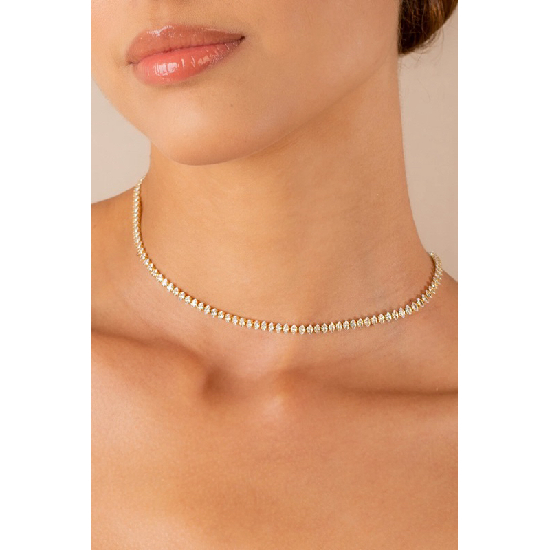 Colar Choker Riviera Navete Zircônia Folheado Ouro 18k