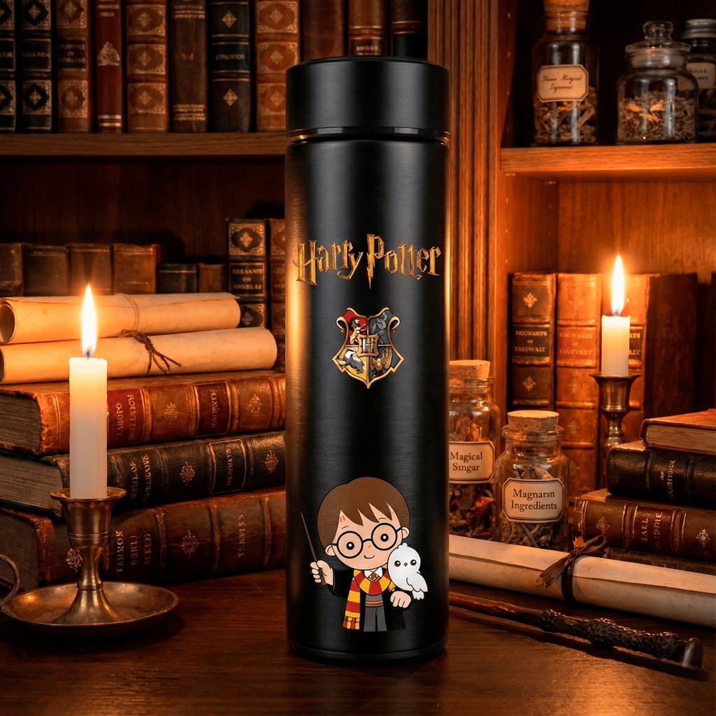 Garrafa Termica Harry Potter Digital 500ML Termometro Inteligente Bebida Quente Frio Inox