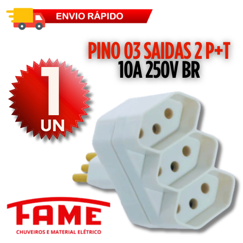 PINO ADAPTADOR BENJAMIN 3 SAÍDAS 10A 2P + T *FAME* ORIGINAL em Oferta na Shopee