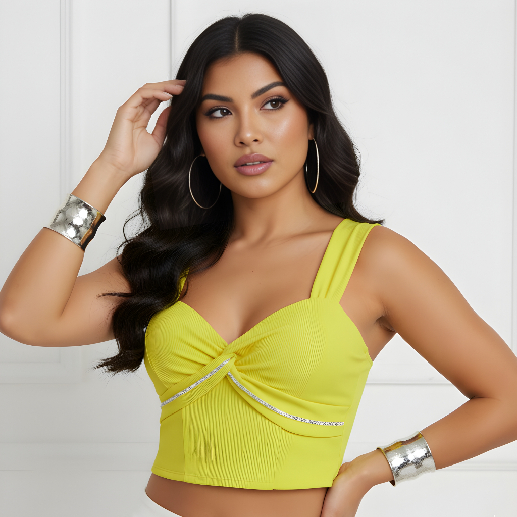 Croped Top Femenino com Bojo Confortáve Ribana Tecido Canelado Com Elastano Tendencia Verão