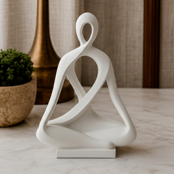 Imagem Escultura Minimalista de Meditação Yoga - Estátua Moderna Decorativa para Sala Quarto Escritório - Design Premium