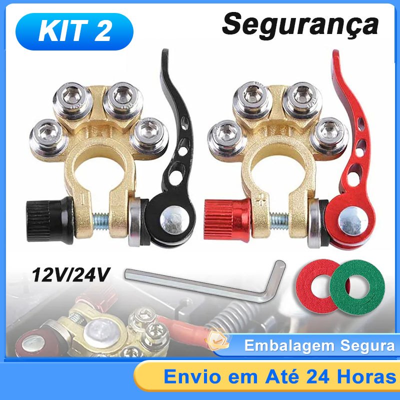 Kit 2 Automotivo Terminais De Bateria Conector Positivo Negativo 12V/24V  Carro Universal
