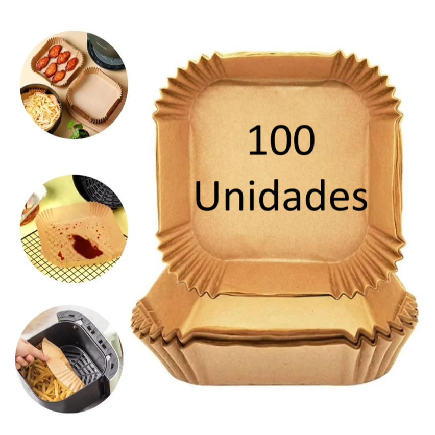 Kit 100 Formas Papel P/ Airfryer - Forro Antiaderente Quadrada - recipientes airfryer