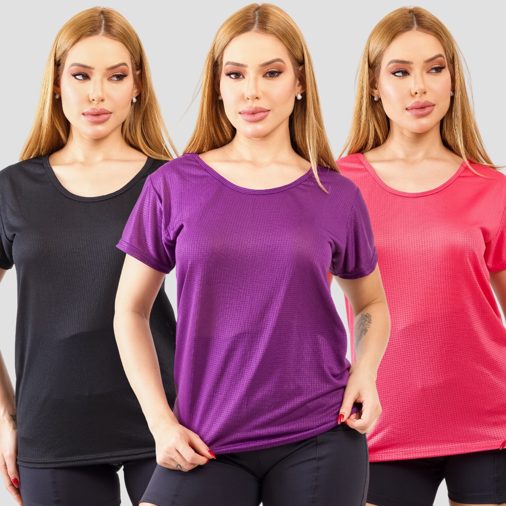 Camisa Academia Dry Fit Blusa Feminina Furadinha Fitness— Musculação e Treino em Oferta na Shopee