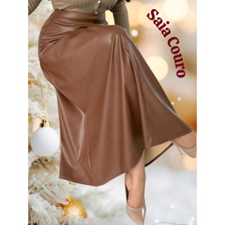 Saia longa cavaleira couro sintético e Malha Scuba GODÊ LANÇAMENTO elegante DO PP AO G3 em Oferta na Shopee