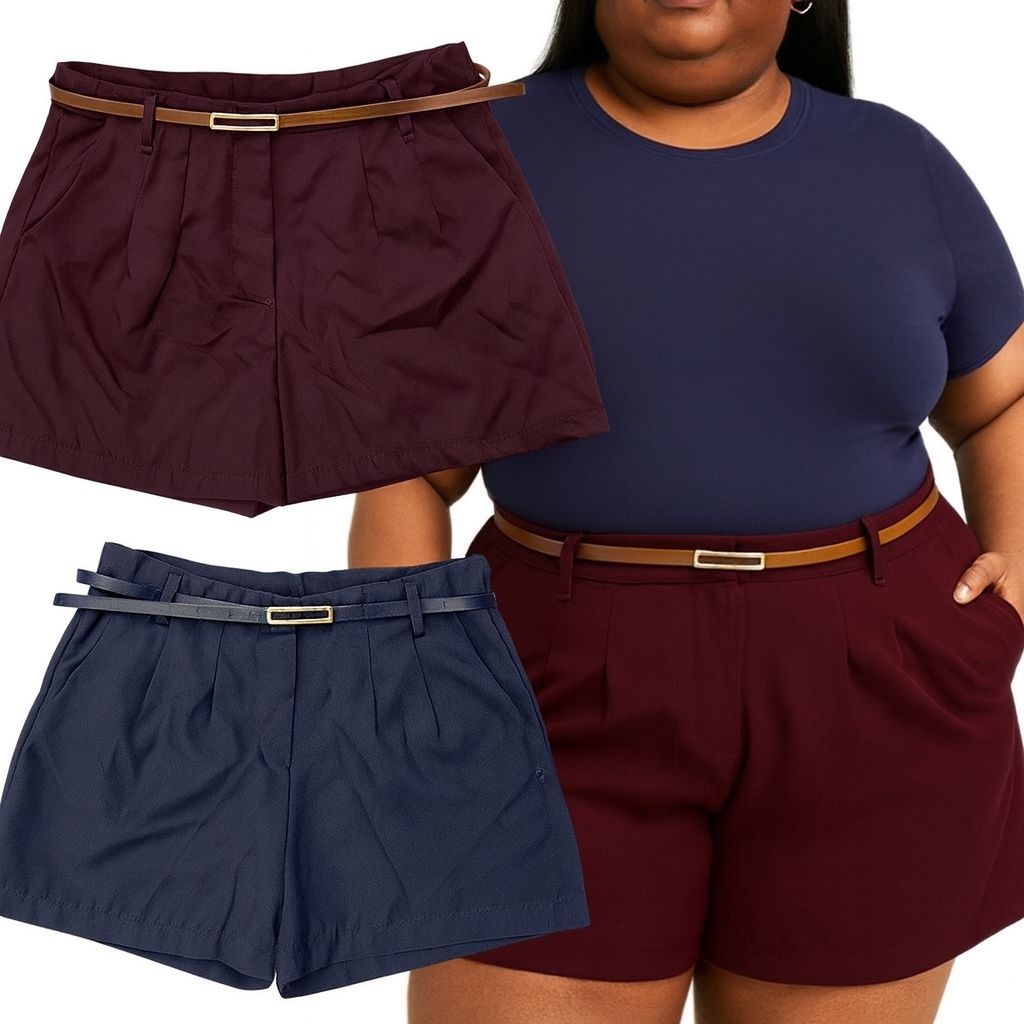 Kit 2 Shorts Plus Size Alfaiataria Premium Com Cinto De Brinde Moda Feminina Plus Verão Tendencia Oferta short plus size