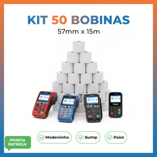 Kit 50 Bobinas Térmicas 57mm por 15metros SUPER ATACADO p/ Moderninha Cielo SumUp em Oferta na Shopee