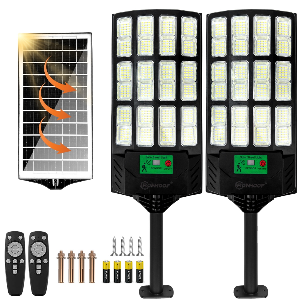 Kit 2 Luminária Solar Com Sensor 900w Iluminação Pública Externa 360 LED