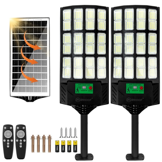 Kit 2 Luminária Solar Com Sensor 900w Iluminação Pública Externa 360 LED