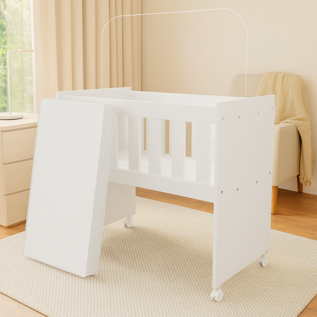 Mini Berço Moisés Portátil Multifuncional com Colchão Incluso - 100% MDF Branco - FULL MOBILLI