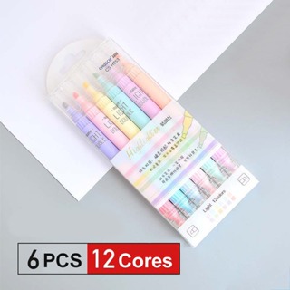 Kit 6 Marca Texto Dupla Ponta Duas Cores Cores Doces Bullet Journal Presente em Oferta na Shopee