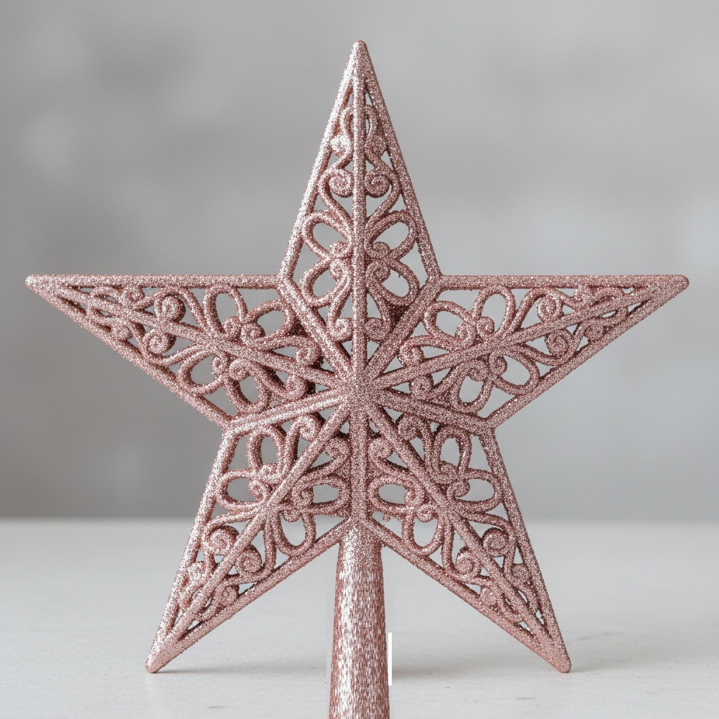 Ponteira  Arvore Natal Rose Estrela  Glitter LANÇAMENTO 25  11  2025 - GRANDE - NOVA COLEÇÃO