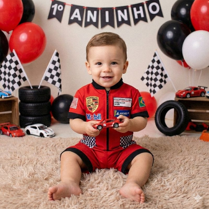 Fantasia/macacão de corrida hot Wheels/Ferrari/relâmpago Maquim/Porsche Curta/verão. em Oferta na Shopee