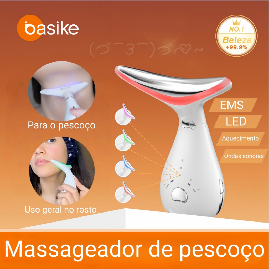【 】Massageador de Pescoço Basike–Ultrassom&EMS Reduzir rugas,Melhora a Circulação Sanguínea