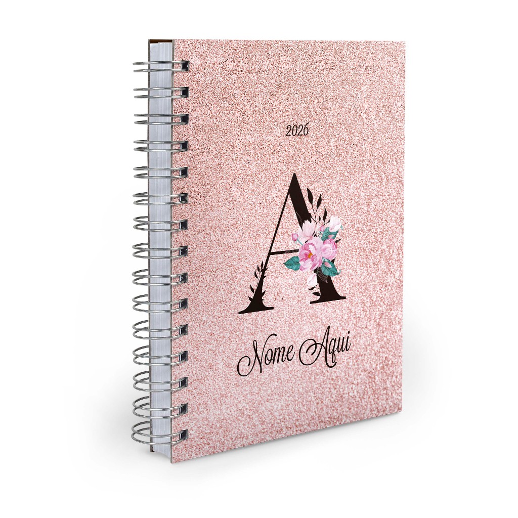 Agenda Personalizada 2027 Areia Rosa Inicial - Com Seu Nome